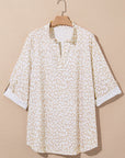 Plus Size Leopard Tab Sleeve V-Neck Top