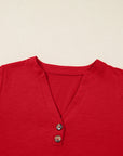 Solid V-Neck Button Long Sleeve Top