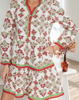 Floral Contrast Trim Frilled Neck Dress