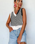Chevron Contrast V-Neck Sleeveless Sweater Top