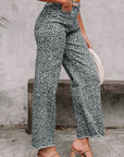 Leopard Frayed Edge High Waist Wide Leg Jeans