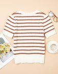 Eloise Stripe Scalloped Round Neck Short Sleeve Sweater