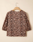Leopard Bow-Tie Puff Sleeve Blouse