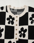 Flower Checker Henley Baggy Sweater