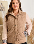 Plus Size Quilted Corduroy Snap Button Vest Jacket