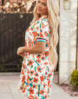 Floral Contrast Trim Split Neck Mini Dress
