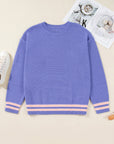 Plus Size Stripe Trim Colorblock Drop Shoulder Sweater