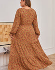 Plus Size Floral V-Neck Ruffle Sleeve Tiered Dress