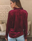 Gwynn Frilled Neck Buttoned Front Velvet Top