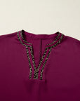 Leopard Contrast Trim V-Neck Short Sleeve Blouse