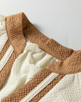 Colorblock V-Neck Textured Long Sleeve Blouse