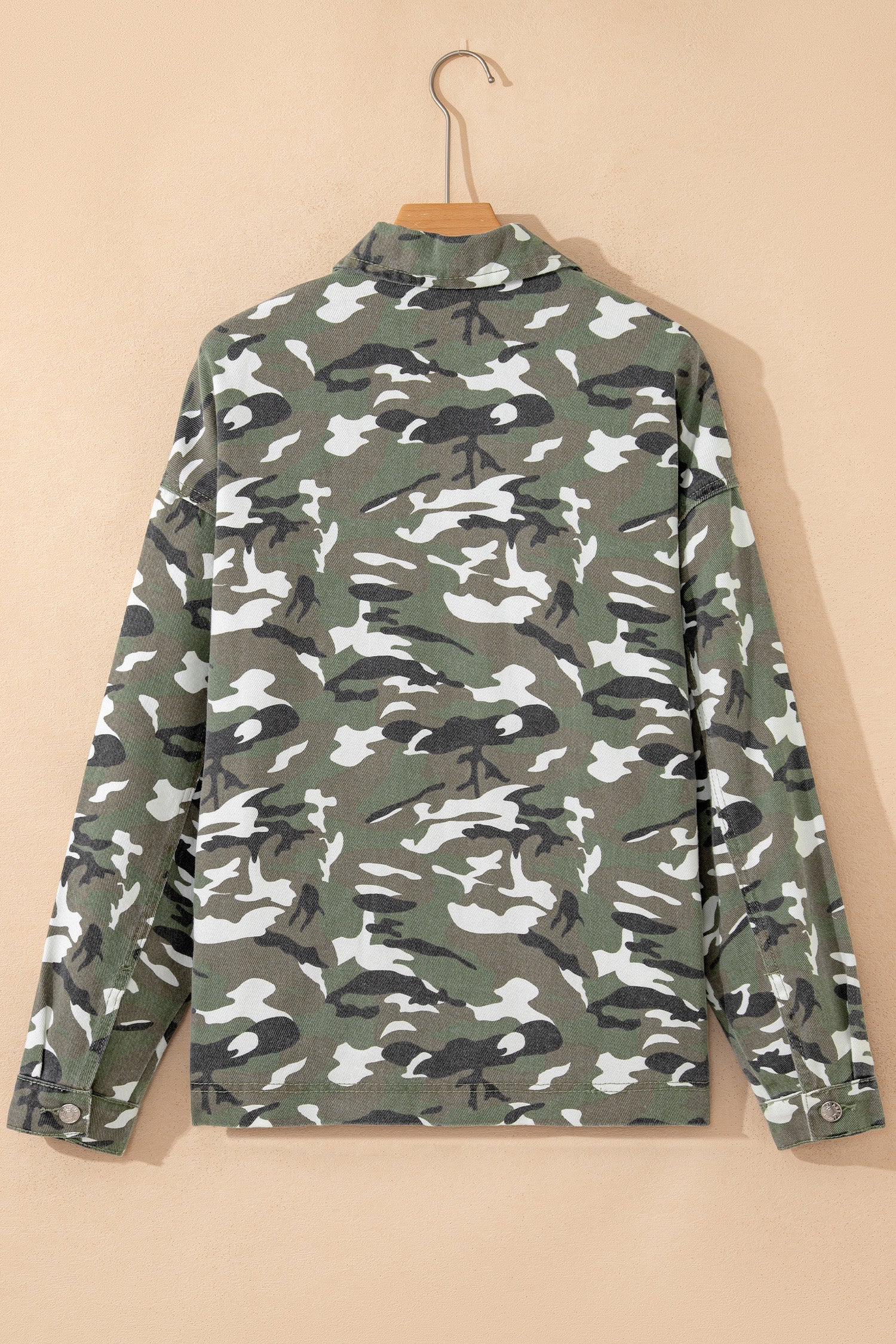 Camo Denim Chest Pocket Buttoned Jacket