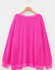 Plus Size Solid Corded Knit Drop Shoulder Top