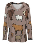 Baha Ranch Western Print Cows Cattle Long Sleeve Top
