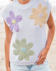 Hannah Crochet Flower Knit Short Sleeve Sweater Top