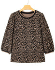 Leopard Contrast Trim Puffy 3/4 Sleeve Top