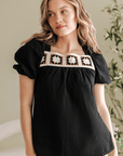 DAVINA CROCHET SQUARE NECK TEXTURED SHORT SLEEVE BLOUSE