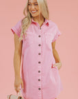 Denim Short Sleeve Double Chest Pocket Shirt Dress