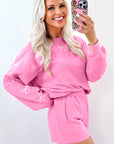 Bow Embroidered Pullover and Shorts Set