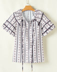 Floral Ruffle Collar Short Puff Sleeve Blouse