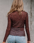 Sheer Mesh Lettuce Trim Long Sleeve Top