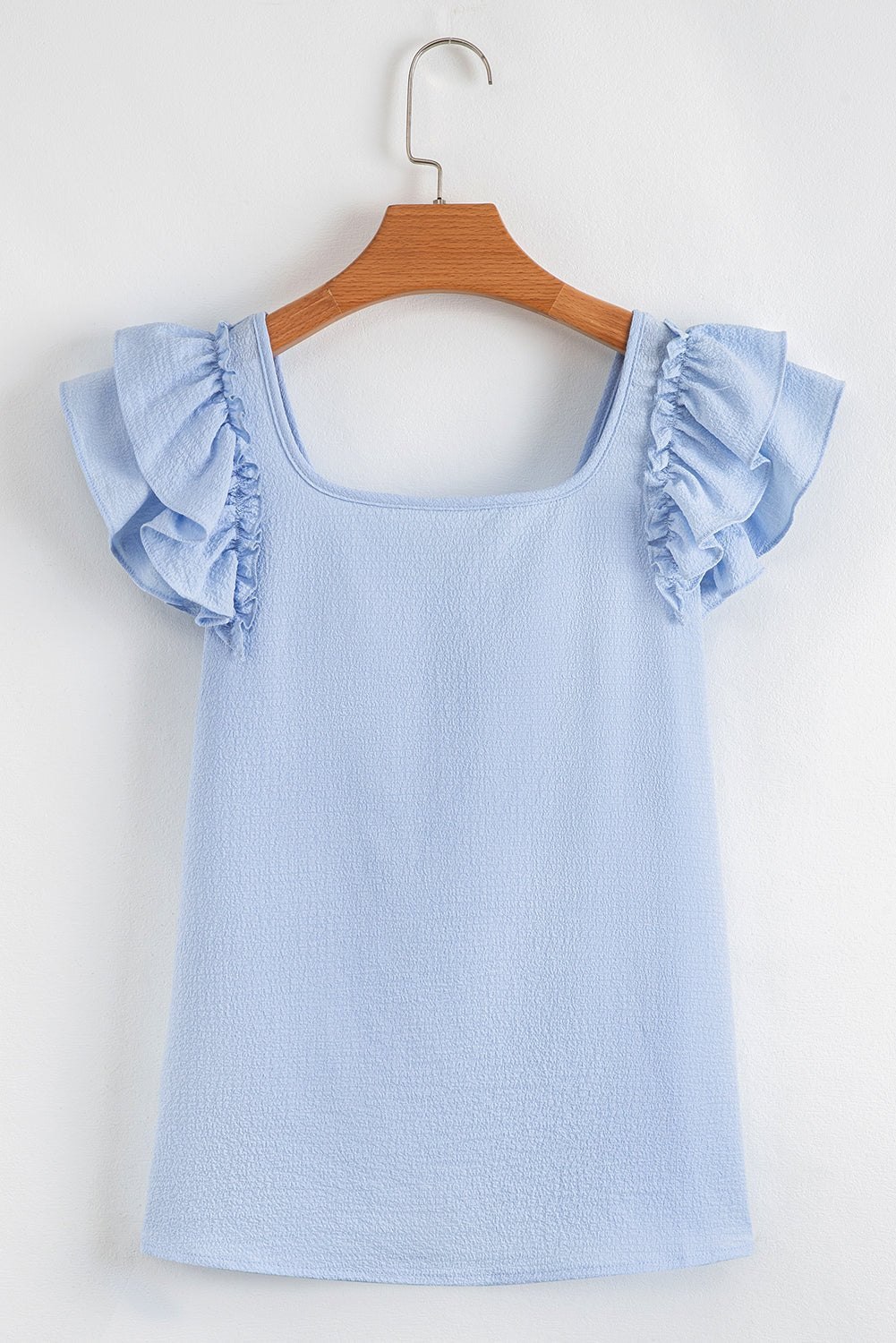 Textured Bow Back Frilled Butterfly Sleeve Blouse
