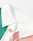 Colorblock Collared Ribbed Patchwork Pocketed Sweatshirt