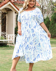 Plus Size Floral Sweetheart Neck Midi Dress