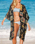 Baha Ranch Vintage Cowgirl Collage Kimono Coverup Duster