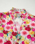 Floral Frilled V-Neck Short Puff Sleeve Blouse