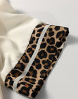 Leopard Patchwork Trim Split Neck Blouse