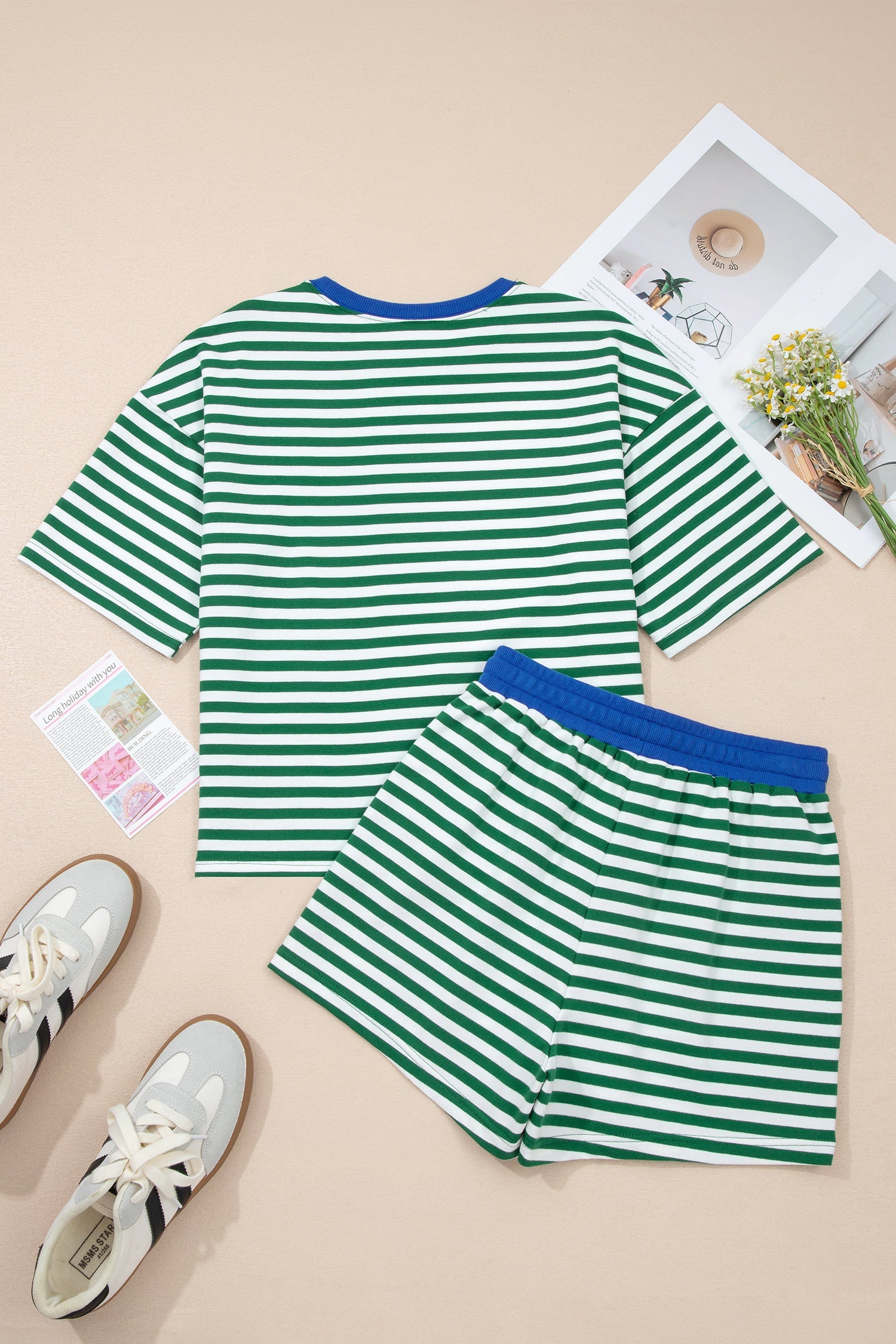 Stripe Terry Knit Top &amp; Shorts Set