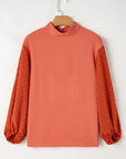 Solid Swiss Dot Balloon Sleeve Blouse