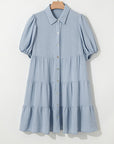 Arya Shirt Collar Button Up Puff Sleeve Tiered Dress