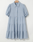 Solid Button-Up Collared Tiered Dress