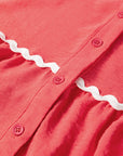 Ricrac Contrast Trim V-Neck Button Down Shirt