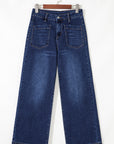 Denim High Waist Patch Pocket Straight Leg Jeans