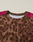 Leopard Contrast Stripe Tee & Shorts Set