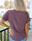 Solid Corded Knit Mock Neck T-Shirt