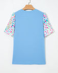 Floral Patchwork Bubble Sleeve Textured Blouse