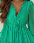 Solid Frilly V-Neck Puff Sleeve Mini Dress
