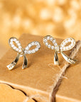 Winter Rhinestone Pearl Bow Earrings