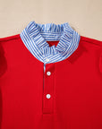 Stripe Contrast Collar Puff Sleeve Ruffle Mini Dress