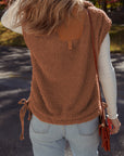 Solid Fleece Snap Button Side Tie Vest