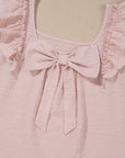 Textured Bow Back Frilled Butterfly Sleeve Blouse