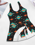 Baha Ranch Turquoise Orange Aztec Skirted Swimsuit