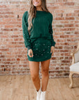 Pearl Embellished Pullover and Mini Skirt Set