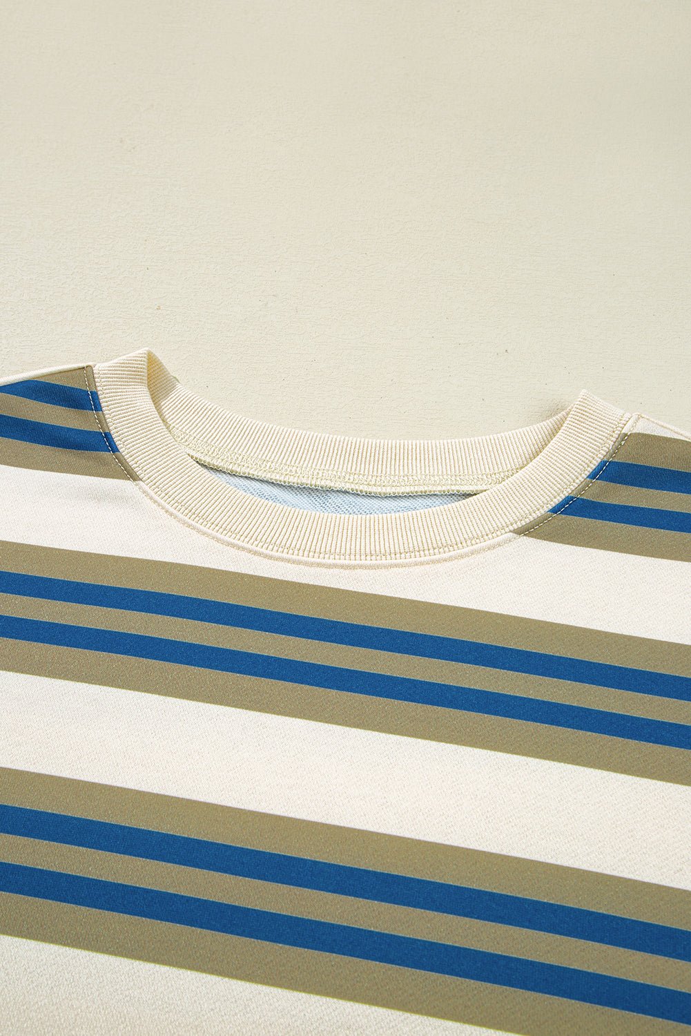 Rose Stripe Crew Neck Pullover Sweatshirt