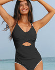 Colorblock Ric-Rac Trim Cutout Swimsuit