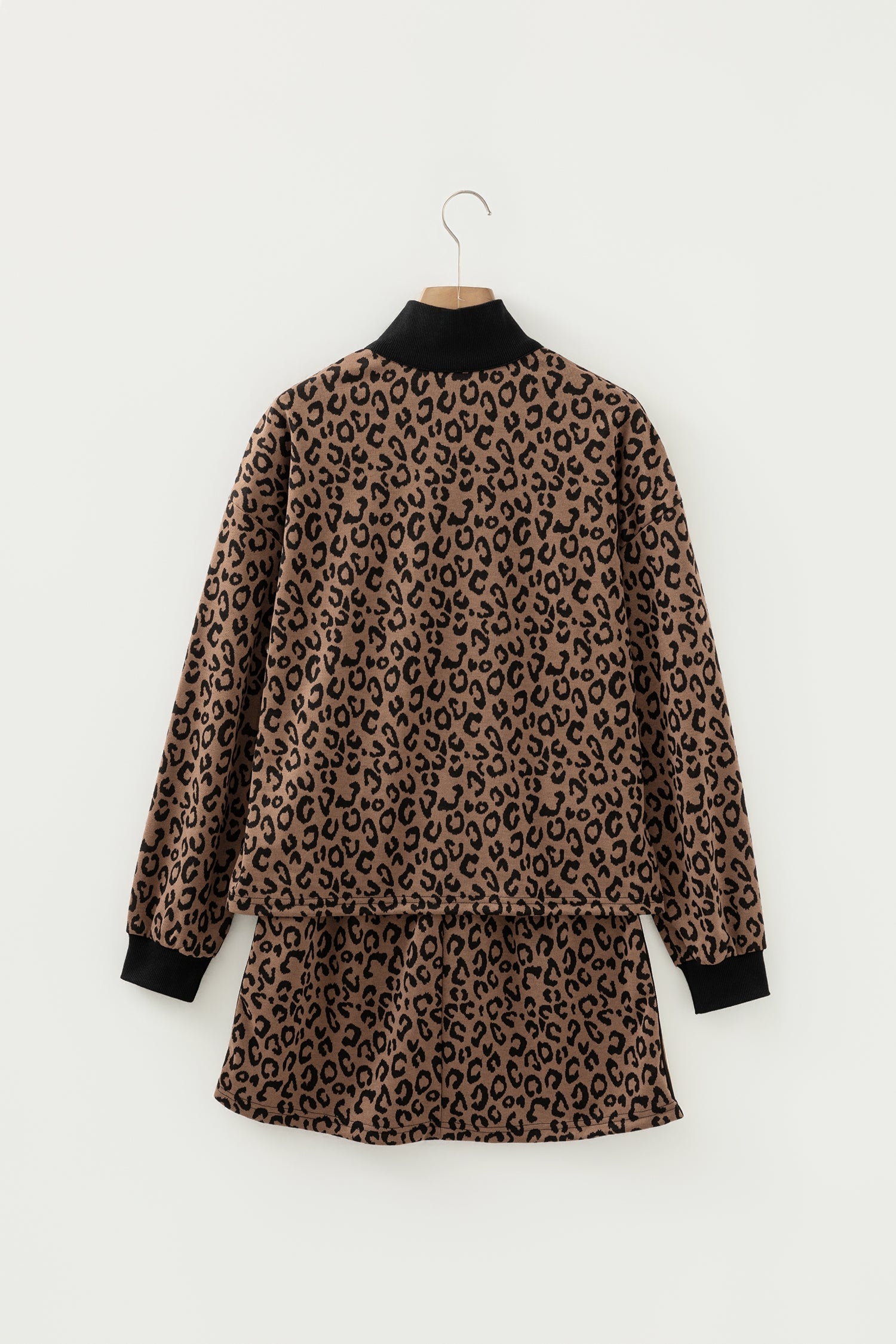 Leopard Quarter Zip Top &amp; Mini Skirt Set